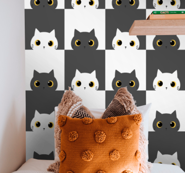 Papel tapiz gatos gatos de tablero de ajedrez - TenVinilo