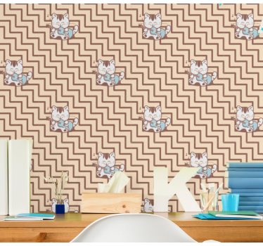 Papel tapiz gatos motivo felino geométrico - TenVinilo