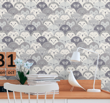 Papel tapiz pájaros patrón con motivo de gato - TenVinilo
