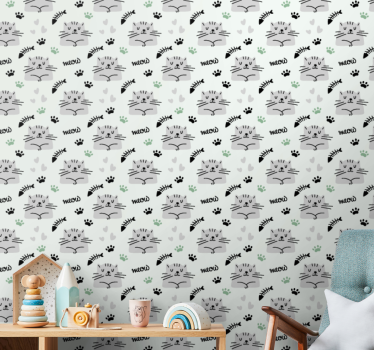Papel tapiz gatos patrones de gatitos juguetones - TenVinilo