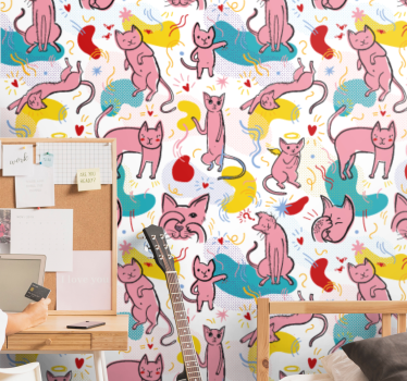 Papel tapiz gatos patrones felinos juguetones - TenVinilo