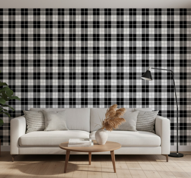 Papel tapiz geométrico cuadrícula en blanco y negro - TenVinilo