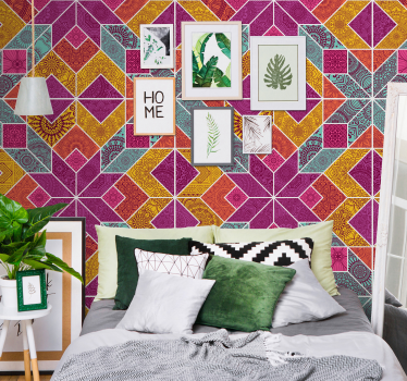 Papel tapiz geométrico mosaico de paisley - TenVinilo