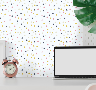 Papel tapiz triángulos diseño minimalista blanco y colorido - TenVinilo