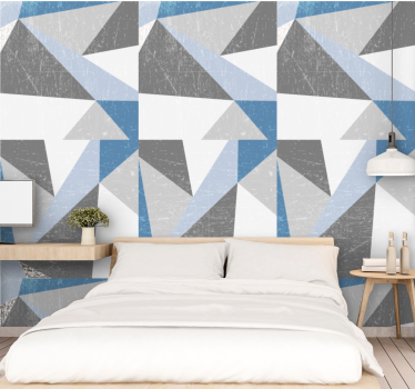 Papel tapiz triángulos patrón moderno gris y azul - TenVinilo
