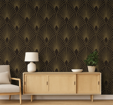 Papel tapiz geométrico ventilador deco dorado - TenVinilo