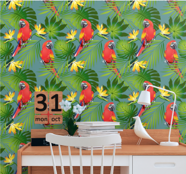 Papel tapiz loros exhibición de loros tropicales - TenVinilo
