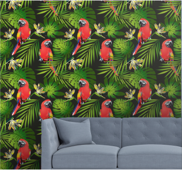 Papel tapiz loros patrón de loros tropicales - TenVinilo