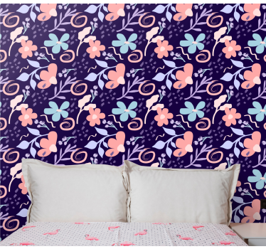 Papel tapiz flores patrón floral morado - TenVinilo