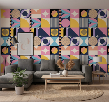 Papel tapiz moderno arte geométrico con figuras múltiples - TenVinilo
