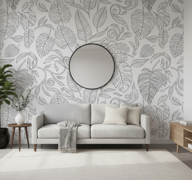 Papel tapiz moderno botánico blanco y negro - TenVinilo