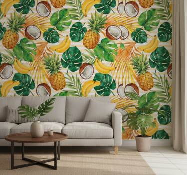 Papel tapiz moderno diseño tropical pintado a mano - TenVinilo