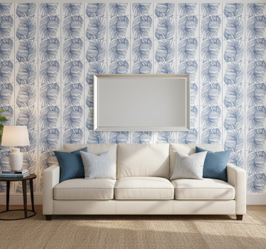 Papel tapiz moderno estilo hampton plumas azules - TenVinilo