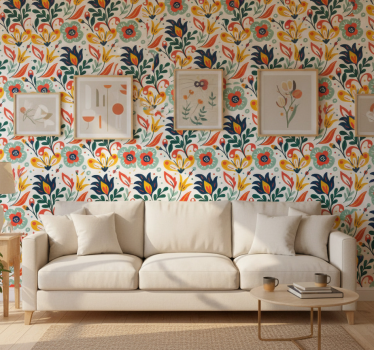 Papel tapiz moderno flores multicolores - TenVinilo