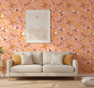 Papel tapiz moderno mariposas y arcoíris boho - TenVinilo