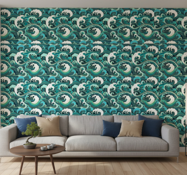 Papel tapiz moderno ola grande estilo japonés - TenVinilo