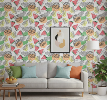 Papel tapiz moderno patrón colorido de frutas de verano - TenVinilo