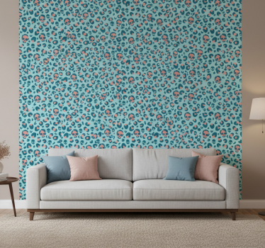 Papel tapiz moderno patrón de calaveras leopardo rosa y azul - TenVinilo