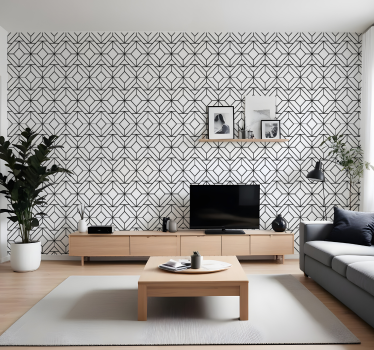 Papel tapiz moderno patrón geométrico blanco y negro - TenVinilo