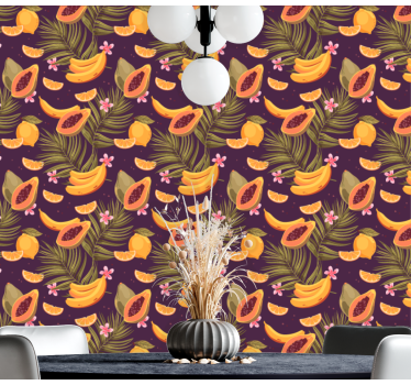 Papel tapiz comedor motivo de frutas tropicales - TenVinilo