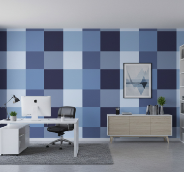 Papel tapiz oficina azulejo moderno azul - TenVinilo