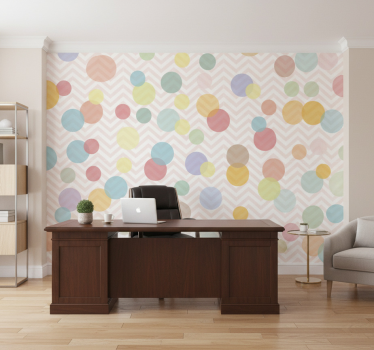 Papel tapiz oficina chevron de lunares coloridos - TenVinilo