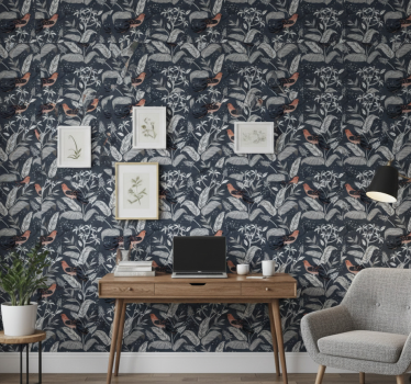 Papel tapiz oficina con pajaritos pequeños - TenVinilo