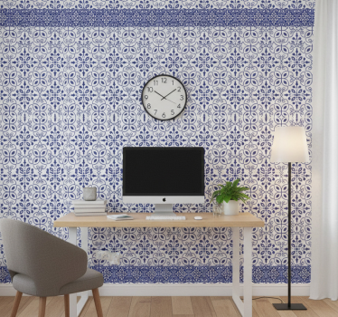 Papel tapiz oficina diseño clásico azul y blanco - TenVinilo