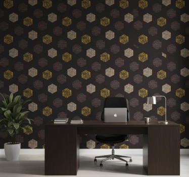 Papel tapiz oficina hexágonos dorados nórdicos - TenVinilo