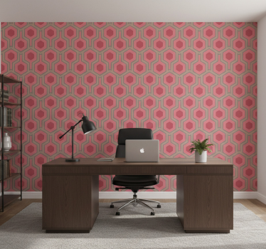 Papel tapiz oficina hexágonos rosados de los 70 - TenVinilo