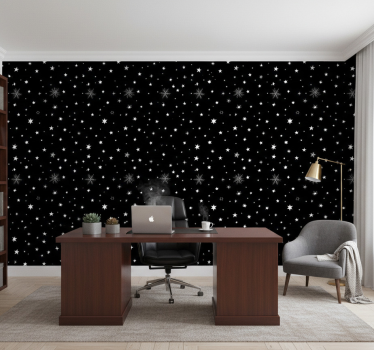 Papel tapiz oficina patrones de estrellas en blanco y negro - TenVinilo