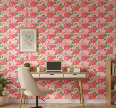 Papel tapiz oficina rosas sobre fondo rosa - TenVinilo