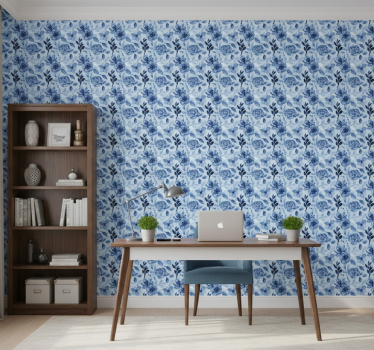 Papel tapiz oficina vintage azul viejo sobre azul - TenVinilo