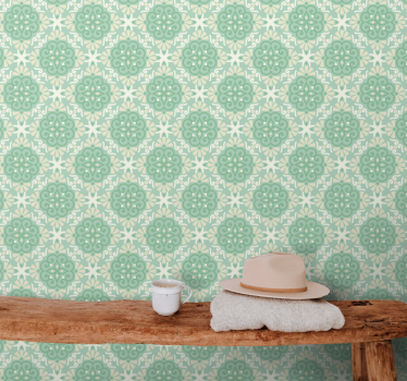 Papel tapiz ornamental motivo circular verde suave - TenVinilo