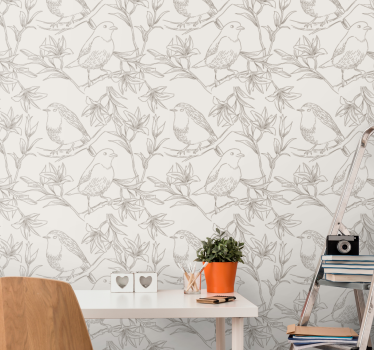 Papel tapiz pájaros diseño de boceto de pájaro - TenVinilo