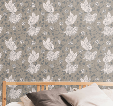 Papel tapiz pájaros diseño elegante de cisnes. - TenVinilo