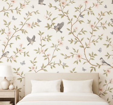 Papel tapiz pájaros flor de vintage bird - TenVinilo