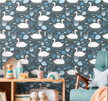 Papel tapiz pájaros motivo del lago de los cisnes - TenVinilo
