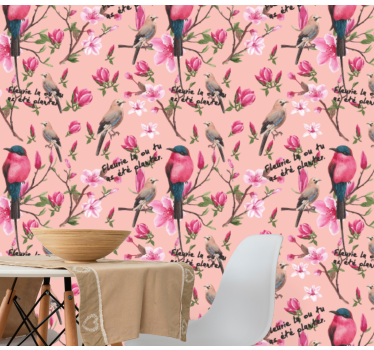 Papel tapiz pájaros patrón de flor de pájaros - TenVinilo