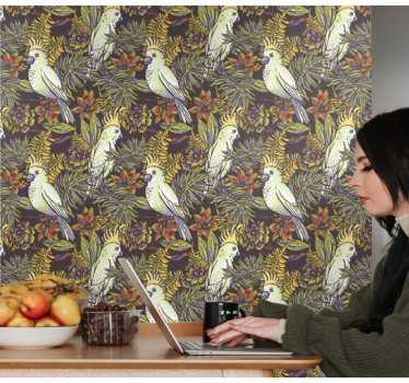 Papel tapiz pájaros patrón de loro tropical - TenVinilo