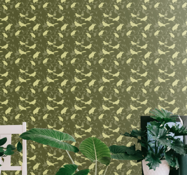 Papel tapiz pájaros patrón simple verde - TenVinilo