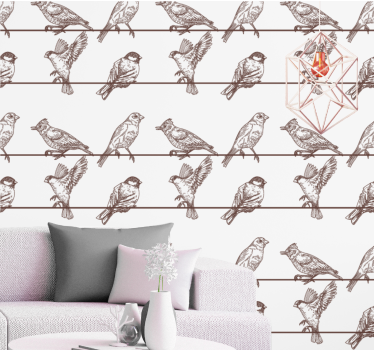 Papel tapiz pájaros patrón de pájaro posado - TenVinilo