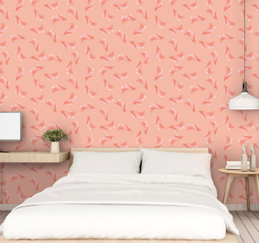 Papel tapiz pájaros patrón elegante rosa - TenVinilo