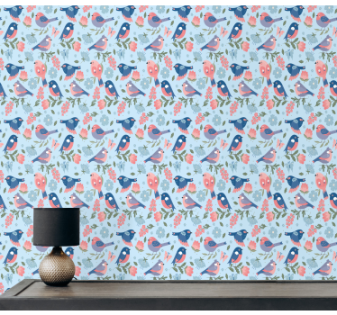 Papel tapiz pájaros patrón floral de pájaros - TenVinilo