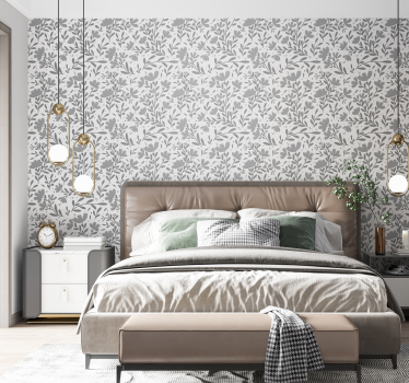 Papel tapiz para cabecera patrón de flores grises - TenVinilo
