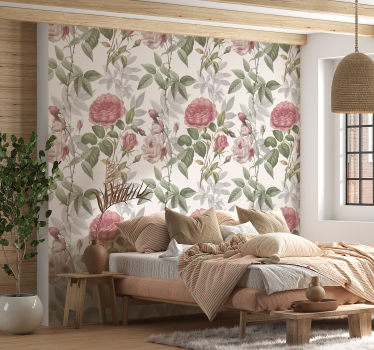 Papel tapiz para cabecera rosas grandes - TenVinilo