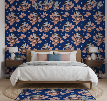 Papel tapiz para recámara nido de pájaros azul africano - TenVinilo