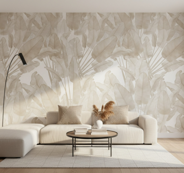 Papel tapiz para sala hoja de plátano beige - TenVinilo