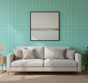 Papel tapiz para sala superficie azulejada turquesa - TenVinilo