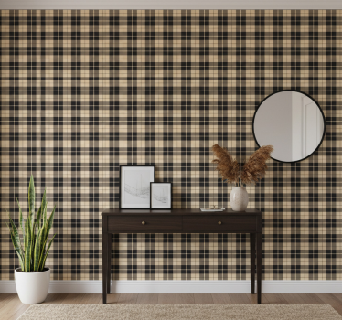 Papel tapiz pasillo cuadrados beige con líneas negras - TenVinilo